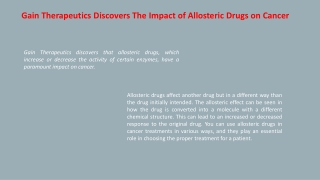 Gain Therapeutics Discovers The Impact of Allosteric Drugs on Cancer