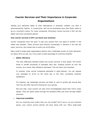 Courier Services and Their Importance in Corporate Organizations