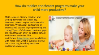 How do toddler enrichment programs make your child