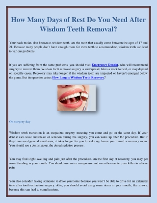 How Many Days of Rest Do You Need After Wisdom Teeth Removal?
