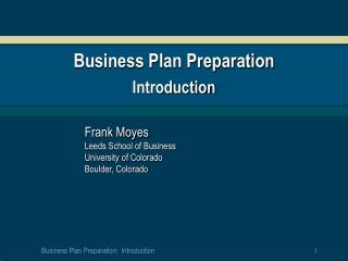 Business Plan Preparation Introduction