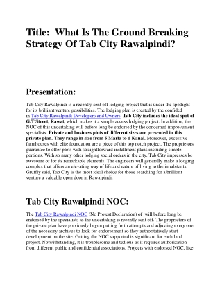 What Is The Ground Breaking Strategy Of Tab City Rawalpindi