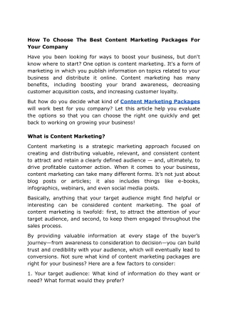 How To Choose The Best Content Marketing Packages For Your Company