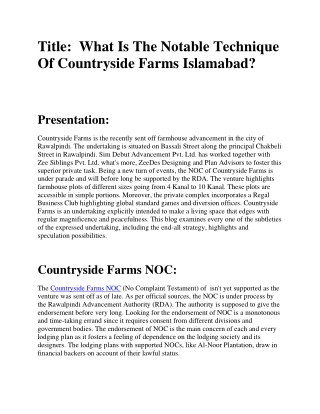 What Is The Notable Technique Of Countryside Farms Islamabad