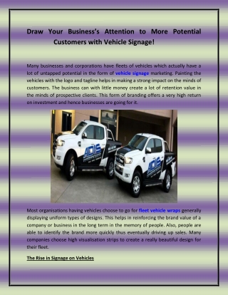 Draw Your Business’s Attention to More Potential Customers with Vehicle Signage!