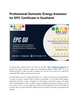 Professional Domestic Energy Assessor for EPC Certificate in Southend.ppt