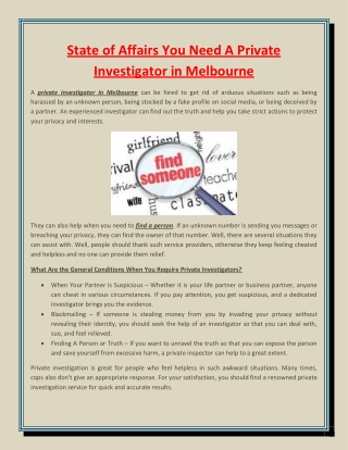 State of Affairs You Need A Private Investigator in Melbourne