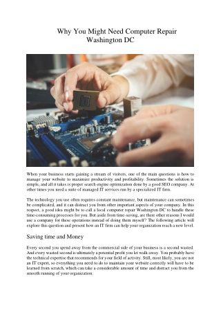Why You Might Need Computer Repair Washington DC