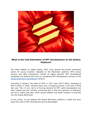 What is the Cost Estimation of NFT Development on the Solana Platform?