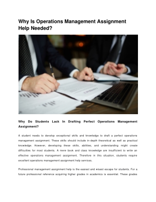 Why Is Operations Management Assignment Help Needed