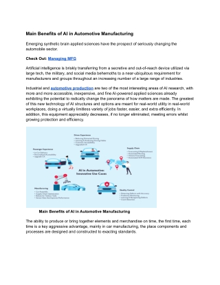 Managing MFG : Main Benefits of AI in Automotive Manufacturing