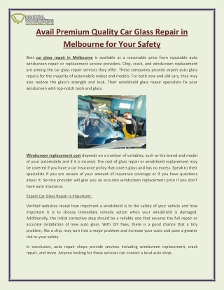 Avail Premium Quality Car Glass Repair in Melbourne for Your Safety