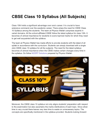 CBSE Class 10 Syllabus All Subjects
