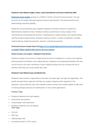Endotoxin Tests Market Insights, Status, Latest Amendments and Future Outlook by 2029