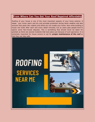 From Where Can You Get Your Roof Repaired Affordably