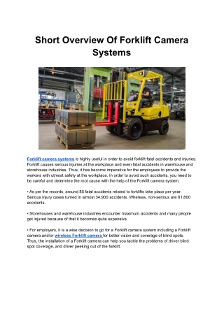 Short Overview Of Forklift Camera Systems