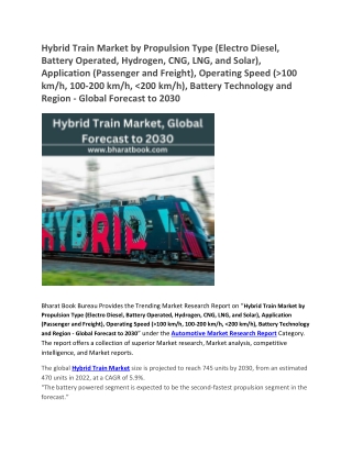 Hybrid Train Market, Global Forecast to 2030