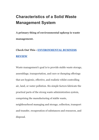Characteristics of a Solid Waste Management System