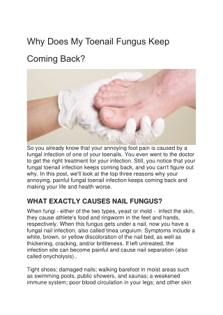 Why Does My Toenail Fungus Keep Coming Back