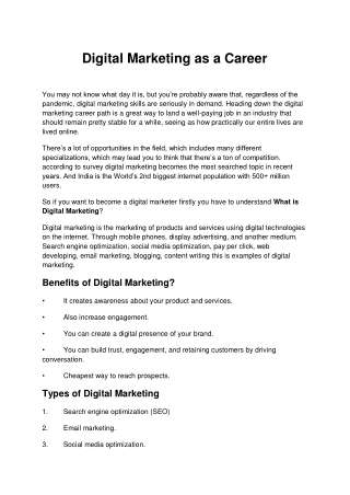 Digital Marketing as a Career