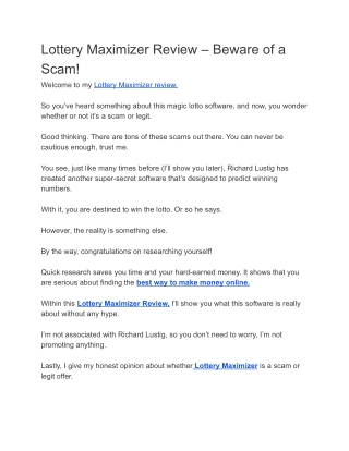 Lottery Maximizer Review – Beware of a Scam!