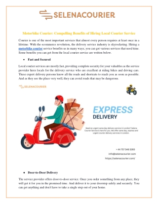 Motorbike Courier Compelling Benefits of Hiring Local Courier Service