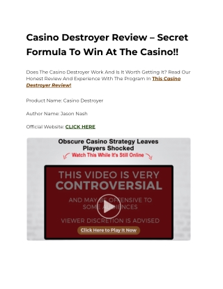 Casino Destroyer Review – Secret Formula To Win At The Casino!!