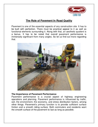 The Role of Pavement In Road Quality