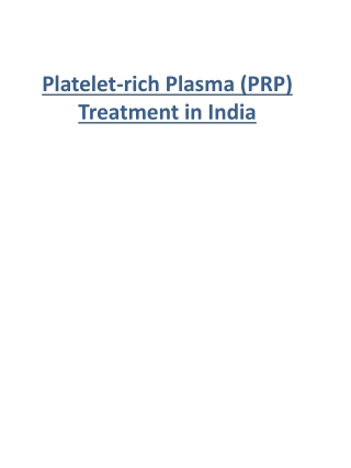 Platelet-rich Plasma (PRP) Treatment in India