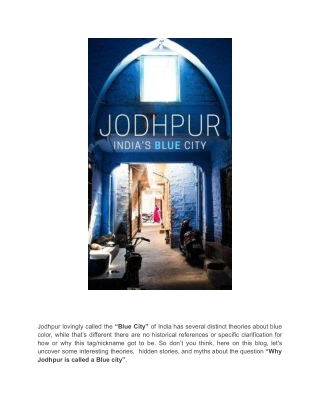 Why Jodhpur is called as India's Blue city
