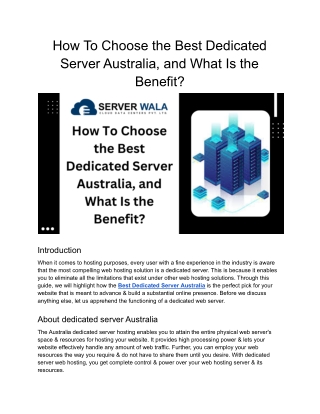 How To Choose the Best Dedicated Server Australia, and What Is the Benefit_