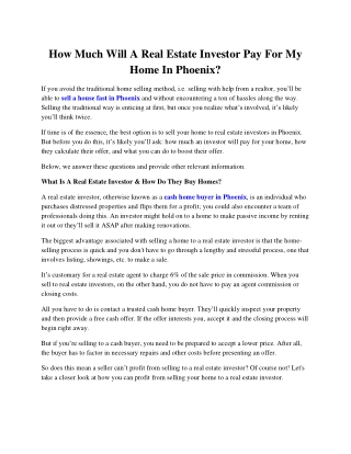 How Much Will A Real Estate Investor Pay For My Home In Phoenix?