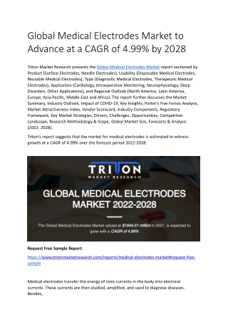 Global Medical Electrodes Market to Advance at a CAGR of 4.99% by 2028
