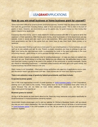How do you win small business or home business grant for yourself