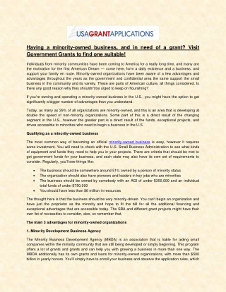 Having a minority-owned business, and in need of a grant? Visit Government Grant