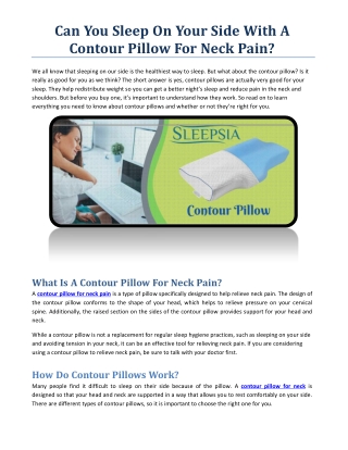 Can You Sleep On Your Side With A Contour Pillow For Neck Pain