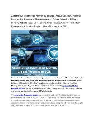 Automotive Telematics Market, Global Forecast to 2027