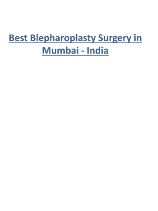Best Blepharoplasty Surgery in Mumbai - India