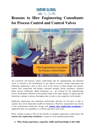 Reasons to Hire Engineering Consultants for Process Control and Control Valves
