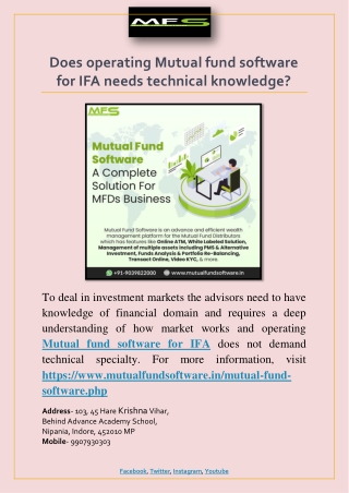 Does operating Mutual fund software for IFA needs technical knowledge