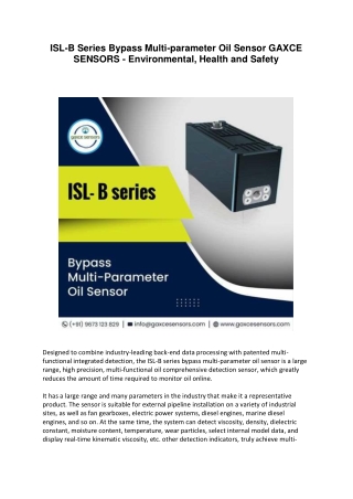 ISL-B Series Bypass Multi-parameter Oil Sensor GAXCE SENSORS - Environmental, Health and Safety