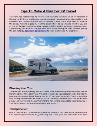 Tips To Make A Plan For RV Travel