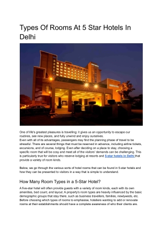 Types Of Rooms At 5 Star Hotels In Delhi