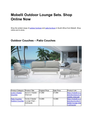 Mobelli Outdoor Lounge Sets. Shop Online Now