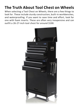 The Truth About Tool Chest on Wheels