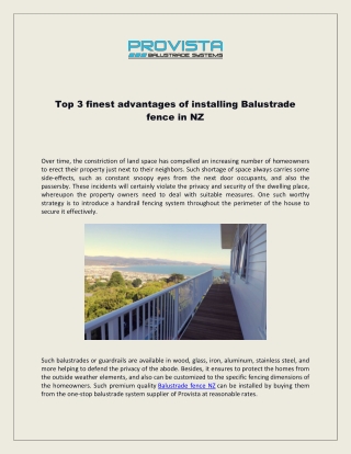 Top 3 finest advantages of installing Balustrade fence in NZ