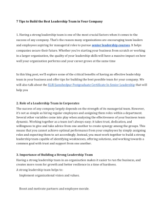 7 Tips to Build the Best Leadership Team in Your Company