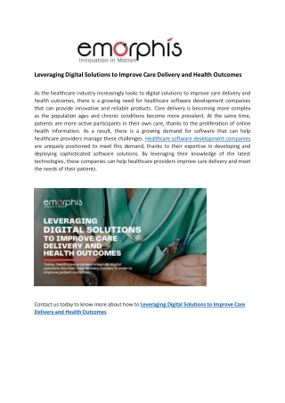 Leveraging Digital Solutions to Improve Care Delivery and Health Outcomes