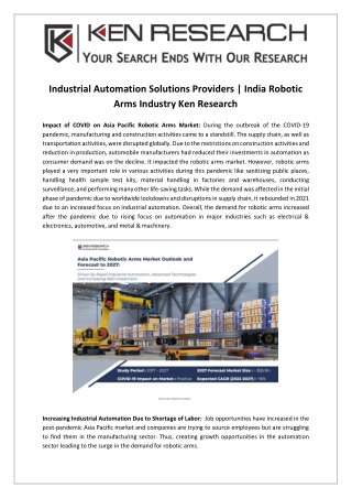 Industrial Automation Solutions Providers | India Robotic Arms Industry Ken Res