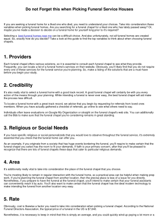 Do not Neglect this when Selecting Funeral Homes